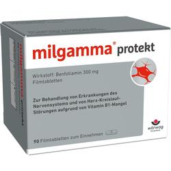 Graue Medikamentenpackung mit rotem Text und 90 Tabletten gegen Vitamin B1-Mangel.