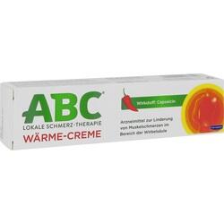 Weiße Verpackung einer ABC Wärme-Creme zur Linderung von Muskelschmerzen.