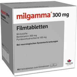 Weiße Medikamentenpackung von Milgamma mit roten und schwarzen Schriftzügen.
