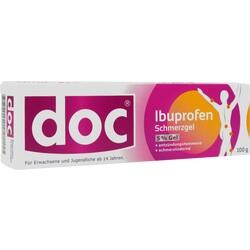 Die Verpackung zeigt "doc Ibuprofen Schmerzgel" zur Schmerzlinderung.