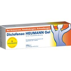 Verpackung von Diclofenac Heumann Gel gegen Schmerzen und Schwellungen.