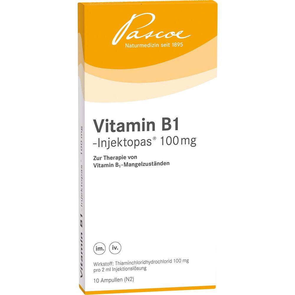 Packung von Vitamin B1 Injektionslösung für Therapie von Vitamin-B1-Mangel.