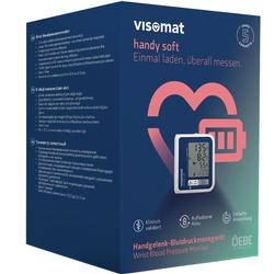 Eine Verpackung für ein Handgelenk-Blutdruckmessgerät mit Herzsymbol und Bildschirmabbildung.