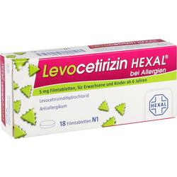 Packung von Levocetirizin HEXAL Allergietabletten für Erwachsene und Kinder ab 6 Jahren.